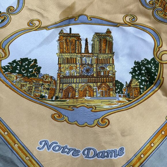 Paris France Souvenir Scarf J Mico Sancho Landmarks Polyester Peach Gray - Picture 6 of 10
